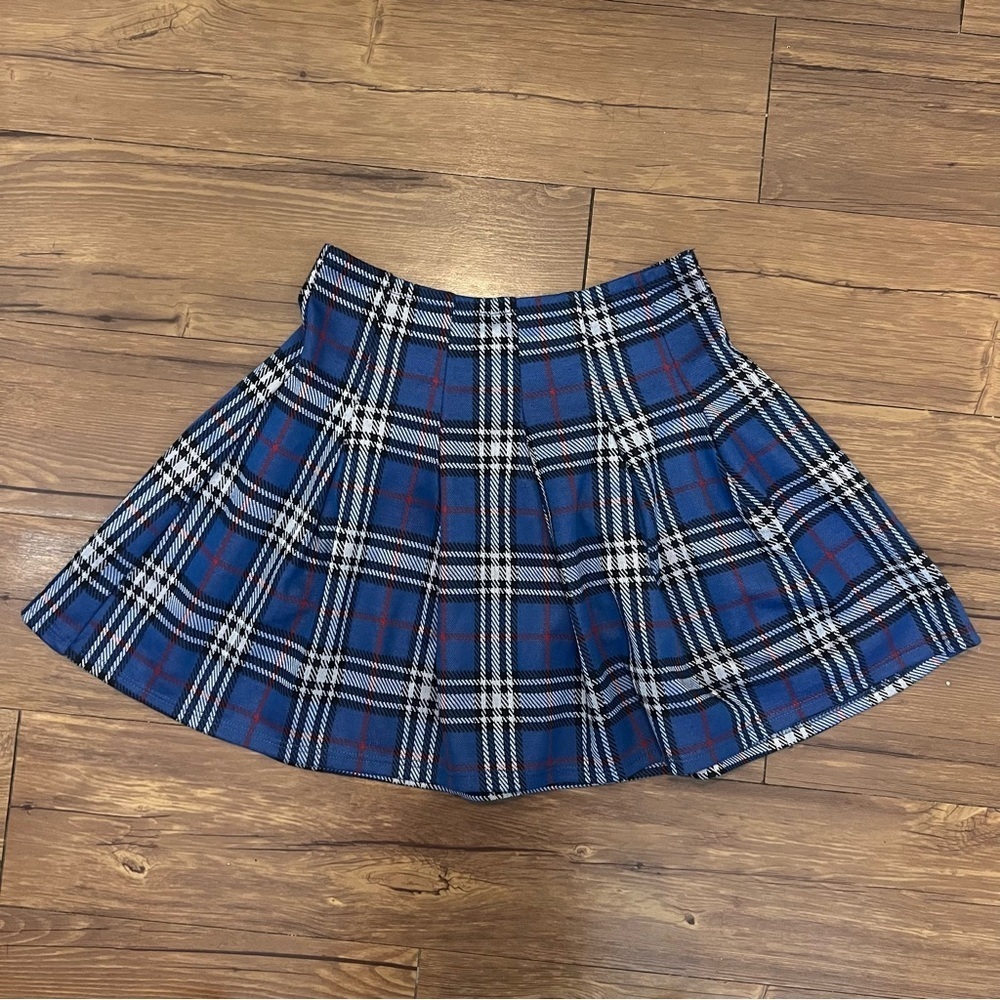 Altar'd State Pleated Skater Mini Skirt Size Small Blue Plaid Preppy Academia